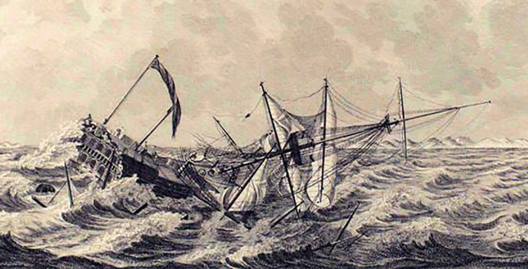 The Dutch ship De Nieuwe Haerlem wrecked on the beach at Blouberg, 1647 (Camissa Museum)